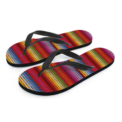 Colorful Mexican Woven Pattern Print Flip Flops