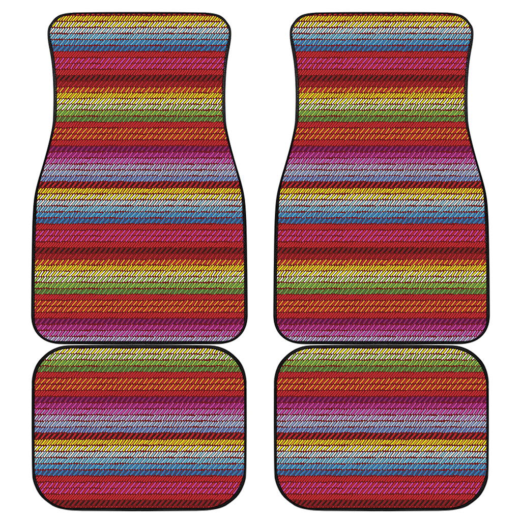 Colorful Mexican Woven Pattern Print Front and Back Car Floor Mats