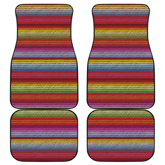 Colorful Mexican Woven Pattern Print Front and Back Car Floor Mats