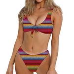 Colorful Mexican Woven Pattern Print Front Bow Tie Bikini