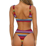 Colorful Mexican Woven Pattern Print Front Bow Tie Bikini