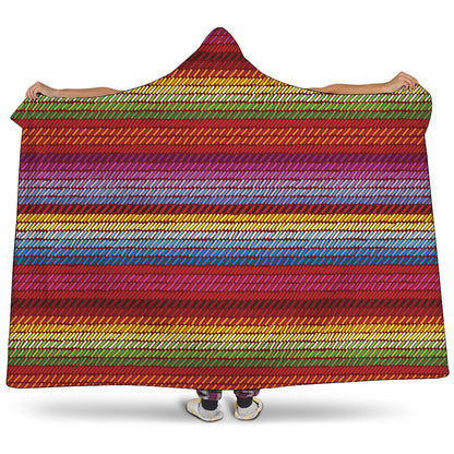 Colorful Mexican Woven Pattern Print Hooded Blanket