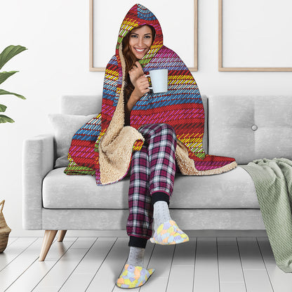 Colorful Mexican Woven Pattern Print Hooded Blanket
