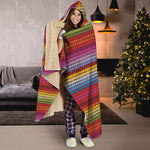 Colorful Mexican Woven Pattern Print Hooded Blanket