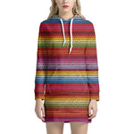 Colorful Mexican Woven Pattern Print Hoodie Dress