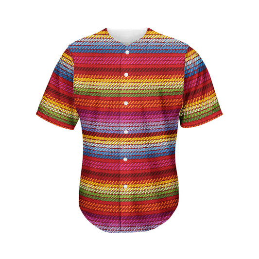 Colorful Mexican Woven Pattern Print Men's Baseball Jersey