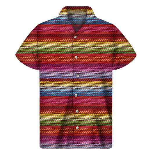 Colorful Mexican Woven Pattern Print Men's Short Sleeve Shirt