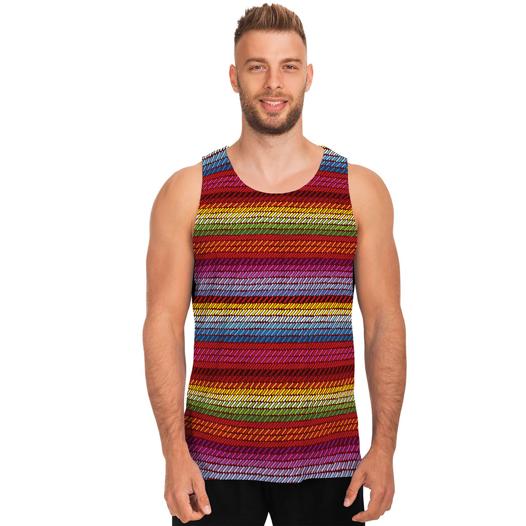 Colorful Mexican Woven Pattern Print Men's Tank Top