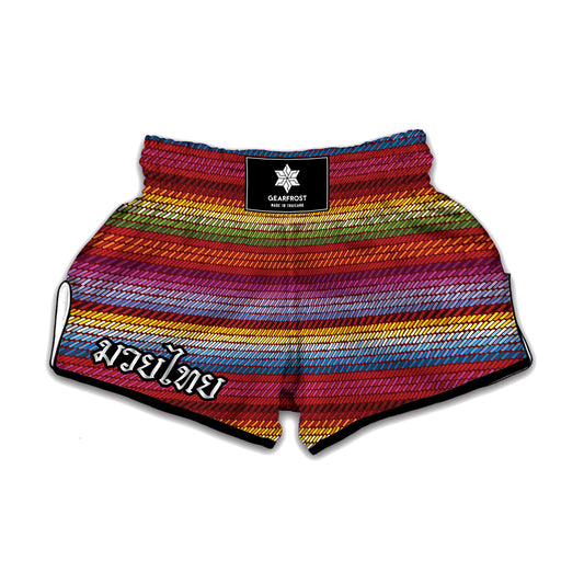 Colorful Mexican Woven Pattern Print Muay Thai Boxing Shorts