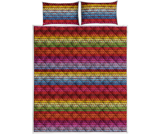 Colorful Mexican Woven Pattern Print Quilt Bed Set