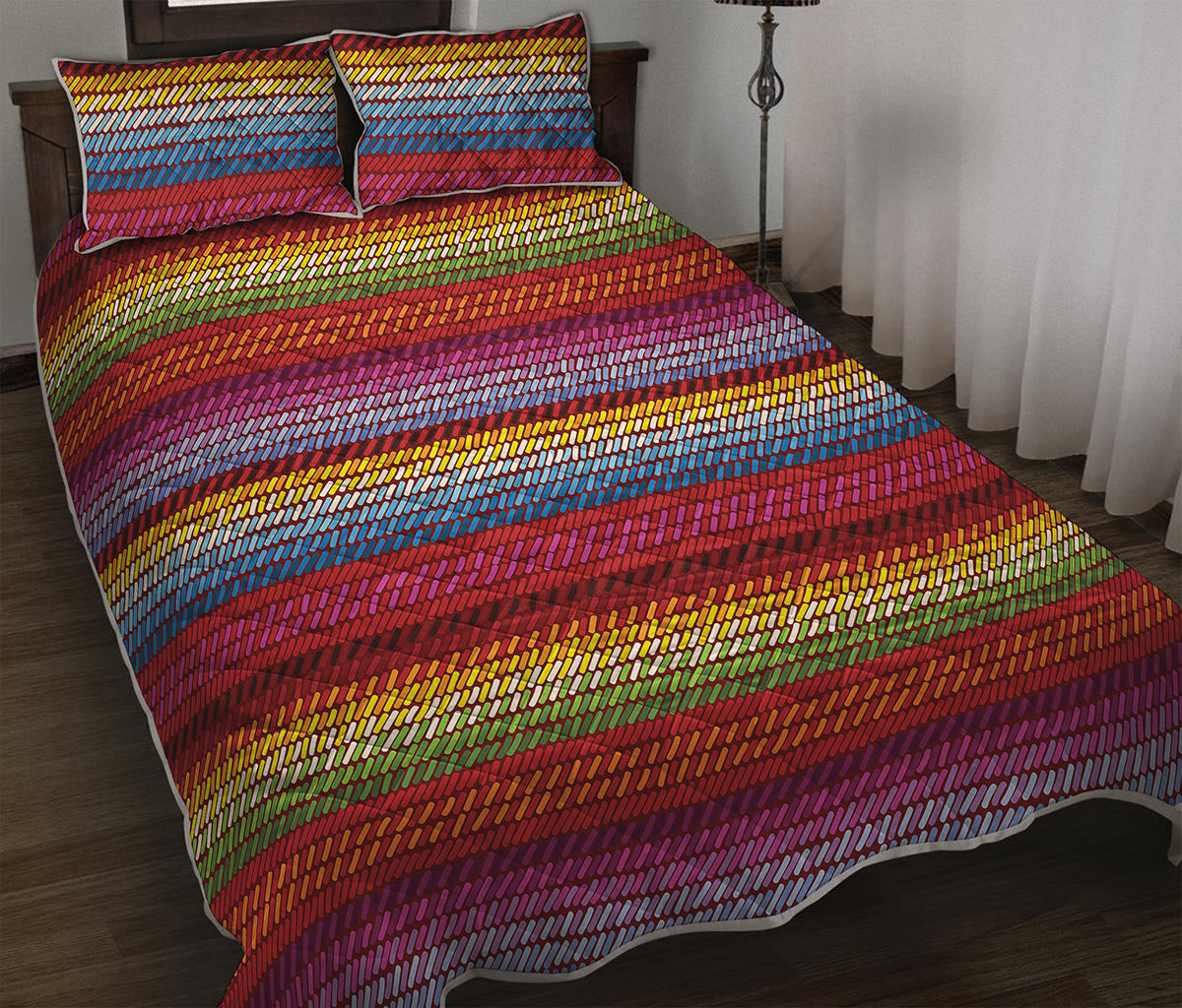 Colorful Mexican Woven Pattern Print Quilt Bed Set