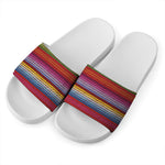 Colorful Mexican Woven Pattern Print White Slide Sandals