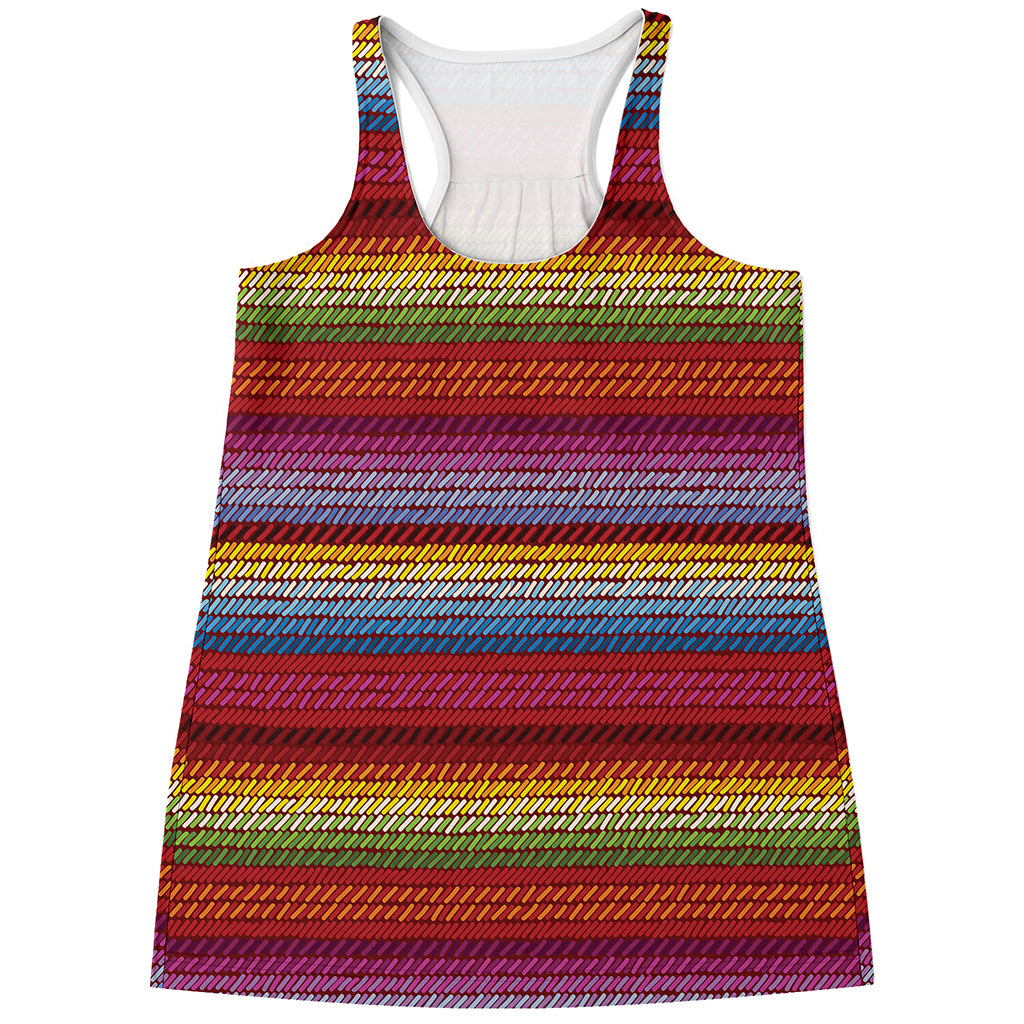 Colorful Mexican Woven Pattern Print Women's Racerback Tank Top
