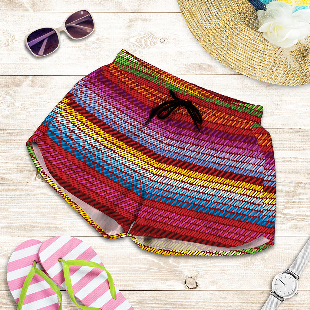 Colorful Mexican Woven Pattern Print Women's Shorts