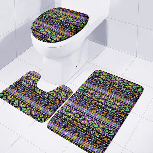Colorful Native Navajo Tribal Print 3 Piece Bath Mat Set