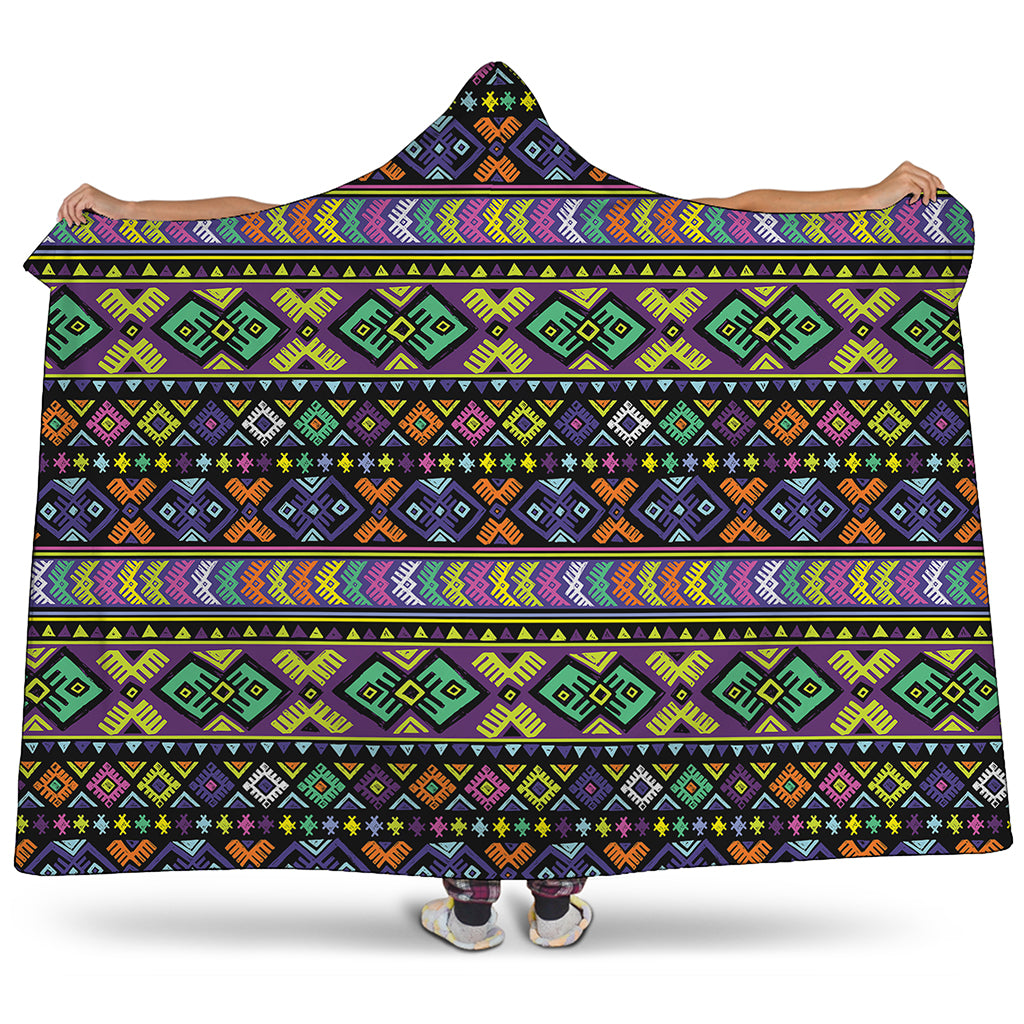 Colorful Native Navajo Tribal Print Hooded Blanket