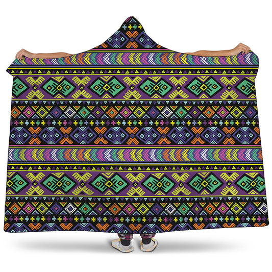 Colorful Native Navajo Tribal Print Hooded Blanket