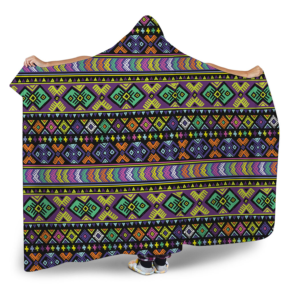 Colorful Native Navajo Tribal Print Hooded Blanket