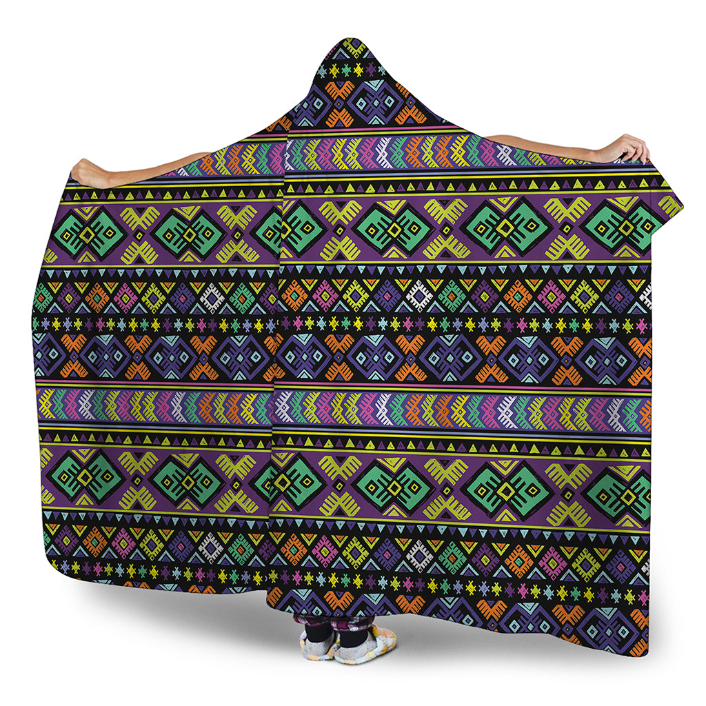 Colorful Native Navajo Tribal Print Hooded Blanket