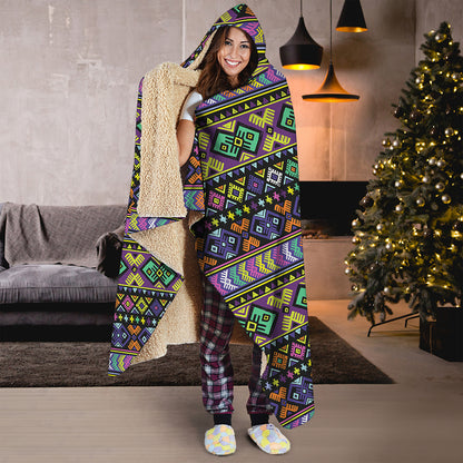 Colorful Native Navajo Tribal Print Hooded Blanket