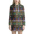 Colorful Native Navajo Tribal Print Pullover Hoodie Dress