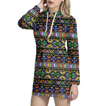 Colorful Native Navajo Tribal Print Hoodie Dress
