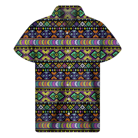 Colorful Native Navajo Tribal Print Men's Short Sleeve Shirt