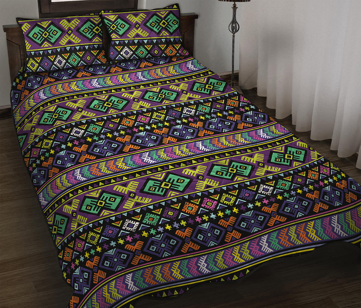 Colorful Native Navajo Tribal Print Quilt Bed Set