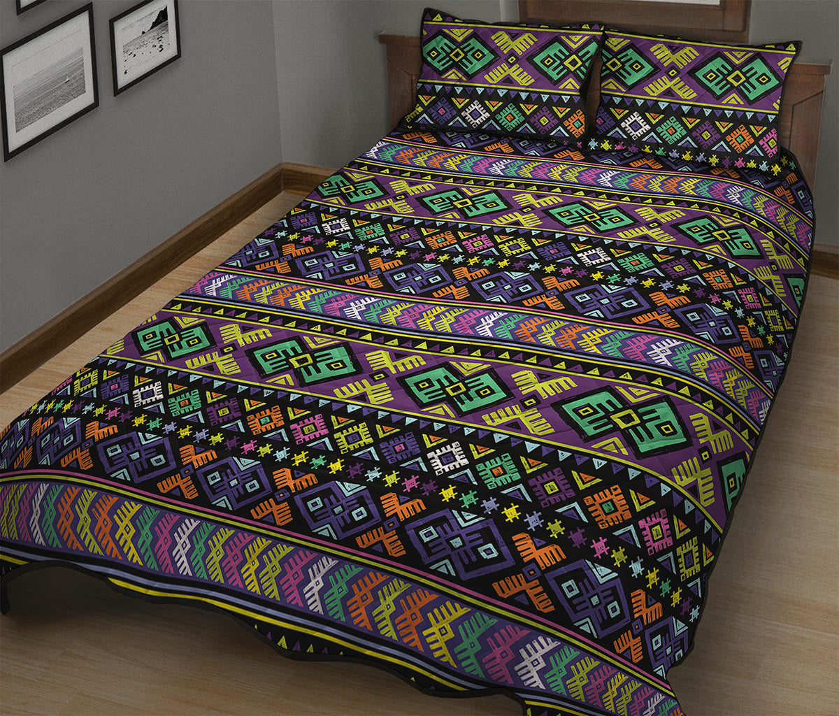 Colorful Native Navajo Tribal Print Quilt Bed Set