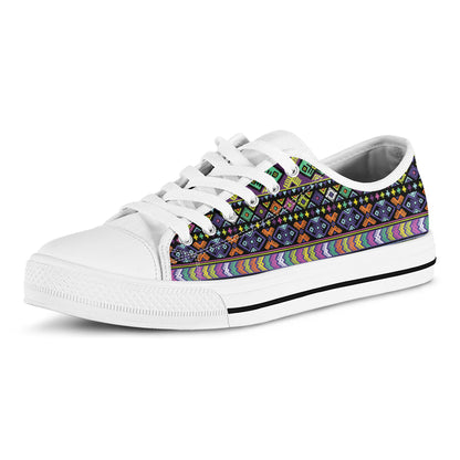 Colorful Native Navajo Tribal Print White Low Top Shoes