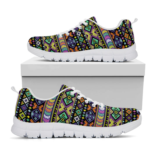 Colorful Native Navajo Tribal Print White Sneakers