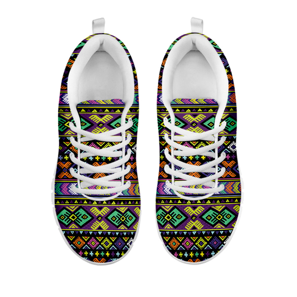 Colorful Native Navajo Tribal Print White Sneakers