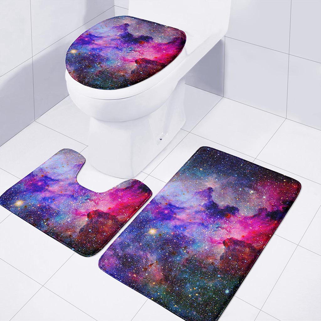 Colorful Nebula Galaxy Space Print 3 Piece Bath Mat Set