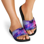 Colorful Nebula Galaxy Space Print Black Slide Sandals