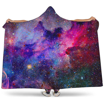 Colorful Nebula Galaxy Space Print Hooded Blanket