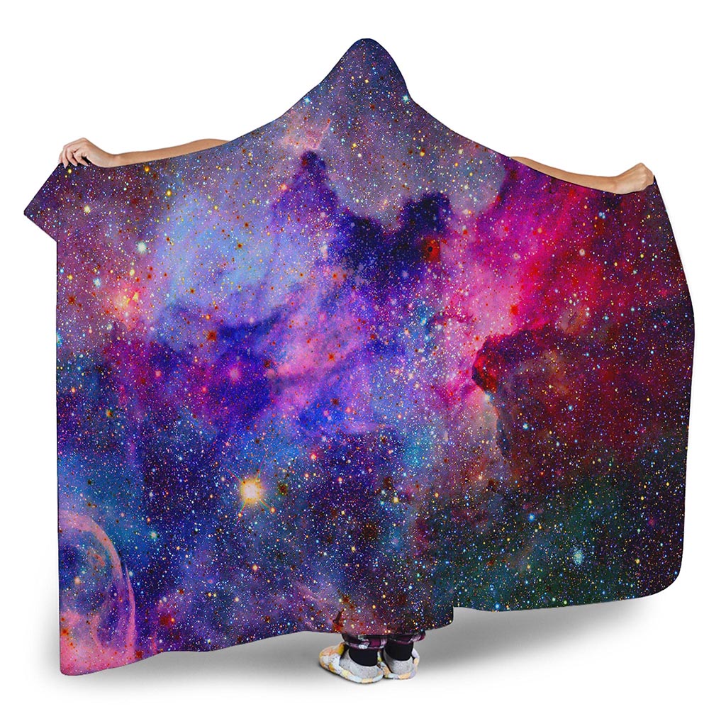 Colorful Nebula Galaxy Space Print Hooded Blanket