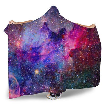 Colorful Nebula Galaxy Space Print Hooded Blanket