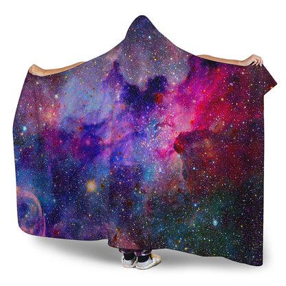 Colorful Nebula Galaxy Space Print Hooded Blanket