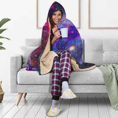 Colorful Nebula Galaxy Space Print Hooded Blanket