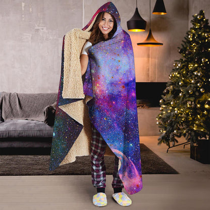 Colorful Nebula Galaxy Space Print Hooded Blanket
