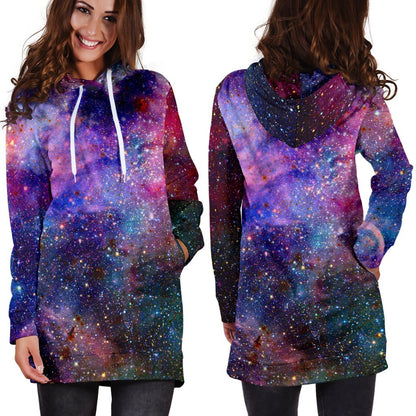 Colorful Nebula Galaxy Space Print Hoodie Dress GearFrost