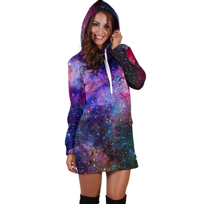 Colorful Nebula Galaxy Space Print Hoodie Dress GearFrost