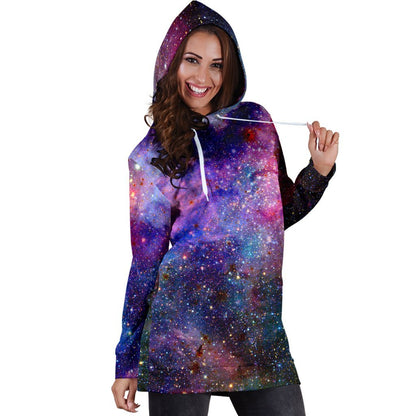 Colorful Nebula Galaxy Space Print Hoodie Dress GearFrost