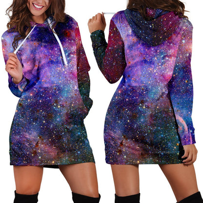 Colorful Nebula Galaxy Space Print Hoodie Dress GearFrost