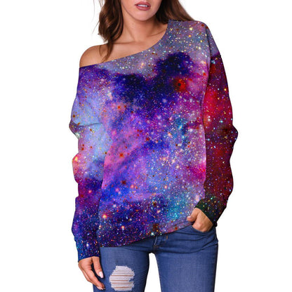 Colorful Nebula Galaxy Space Print Off Shoulder Sweatshirt GearFrost
