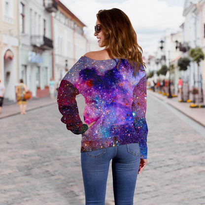 Colorful Nebula Galaxy Space Print Off Shoulder Sweatshirt GearFrost