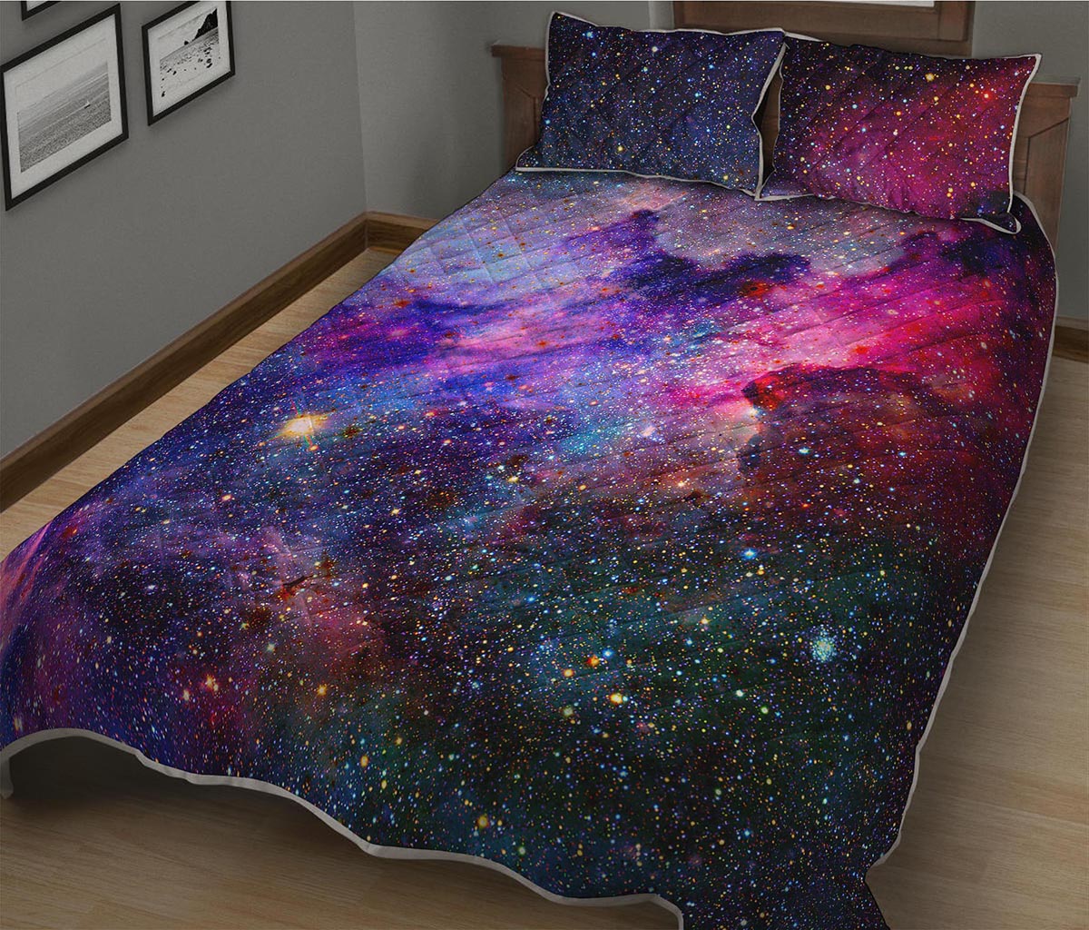 Colorful Nebula Galaxy Space Print Quilt Bed Set
