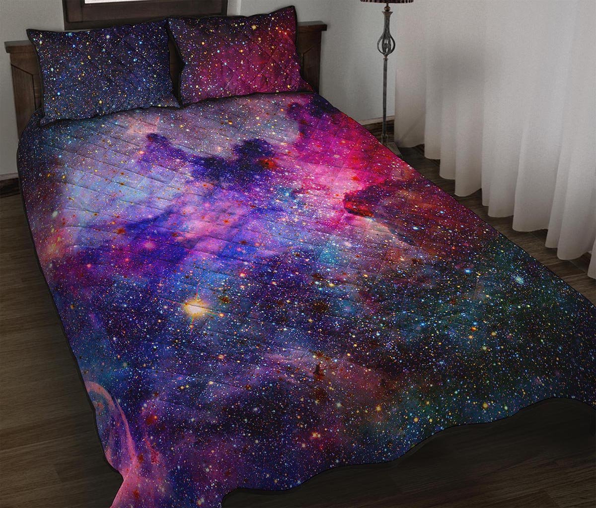 Colorful Nebula Galaxy Space Print Quilt Bed Set