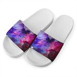 Colorful Nebula Galaxy Space Print White Slide Sandals
