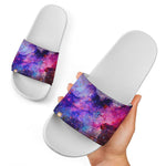 Colorful Nebula Galaxy Space Print White Slide Sandals